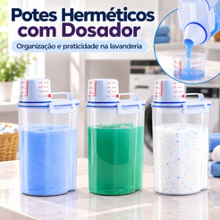 Kit 3 a 10 Potes Herméticos 2L Dispenser Organizador Lavanderia Para Sabão em Pó Detergente Amaciante