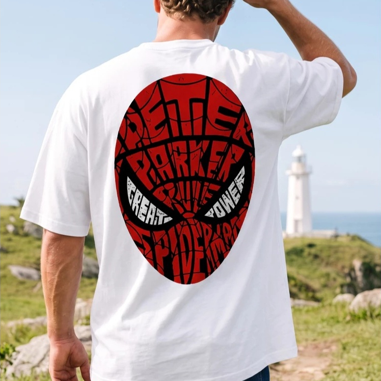 Camiseta Máscara Aranha Herói Filme 100% Algodão Penteado Estampa Grande Profissional Streetwear Unissex Oversize