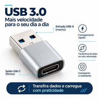 Adaptador Conector USB-C Fêmea Para USB Macho 3.0 Carregamento Dados