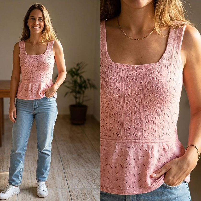 Blusa Feminina Tricot Regata Plepum Rendada Babado Modal Roupa Feminina Estilosa Verão Tendência Elegante