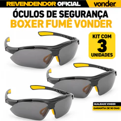 Kit 3 Óculos De Segurança Fumê Trabalho Epi Vonder Anti Risco Modelo Boxer Proteção CA