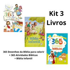Kit com 3 Livros 365 Desenhos da Bíblia para colorir + 365 Atividades Bíblicas + Bíblia Infantil