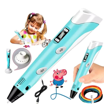 Caneta 3D Infantil e Adulto Impressora Manual DIY com Filamento Plástico Seguro para Crianças