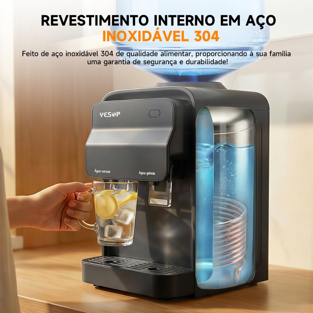 YESOP Bebedouro De Água De Mesa Bivolt 127V-220V Gelada E Natural Para Galão 10L/20L Preto Brilhante · foto 2