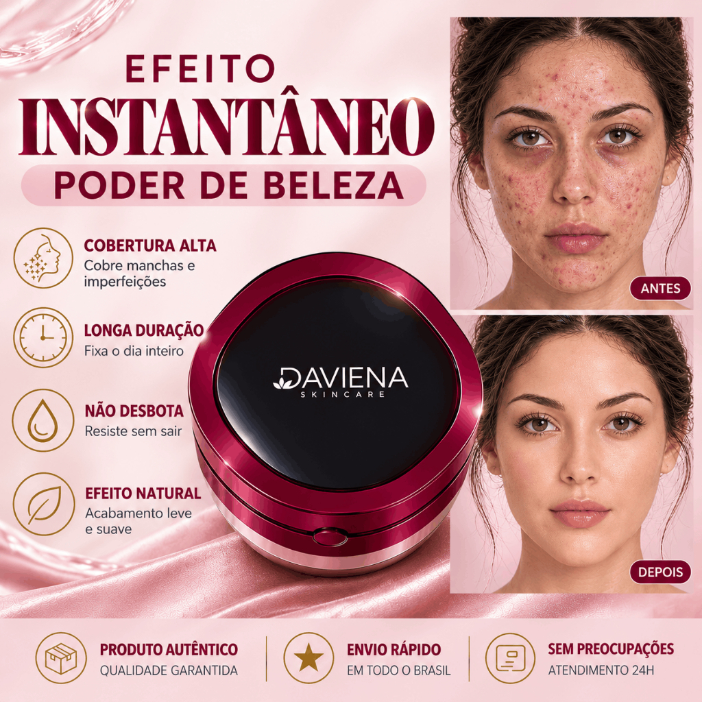 Daviena Base Cushion Smart Fit， líquida mate à prova d’água com Cobertura Natural 24g (12g+12g, refil).BB&CC Cream