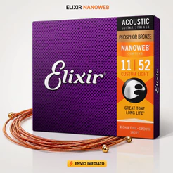 Cordas Elixir Nanoweb Violão Aço Phosphor Bronze Encordoamento 010 011 012