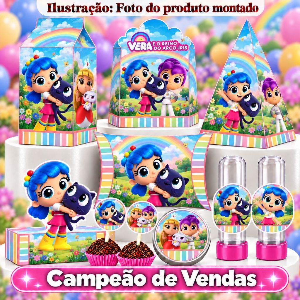 KIT COM 90/180 ITENS TEMA: VERA E O REINO DO ARCO IRIS LEMBRANCINHAS COM/SEM NOME - Envio 24H