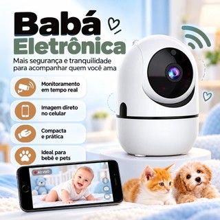 Babá Eletrônica Câmera De Segurança Full HD Wi-Fi Pet Giratória Visão Noturna Colorida Microfone