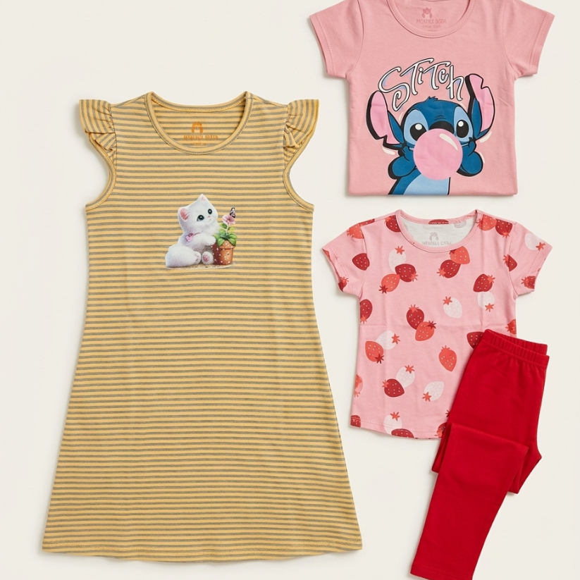 Kit Conjuntos Vestido Infantil de Verão Menina Infantil Estampas Sortidas Envio Rápido tamanho 6