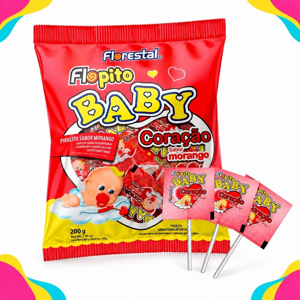 Pirulito baby coração c/50 Flopito - Florestal