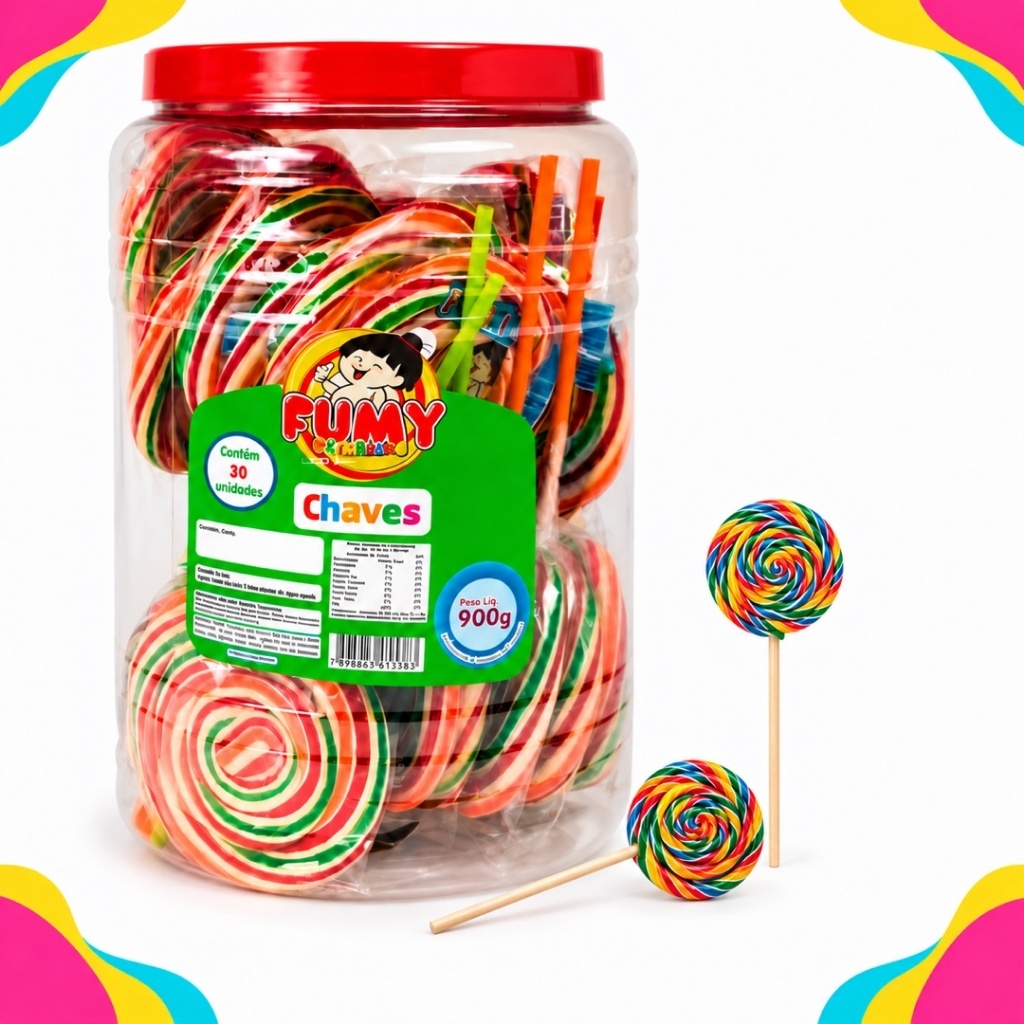 Pirulito Chaves Psicodélico Médio 30 Unidades 900g - Fumy