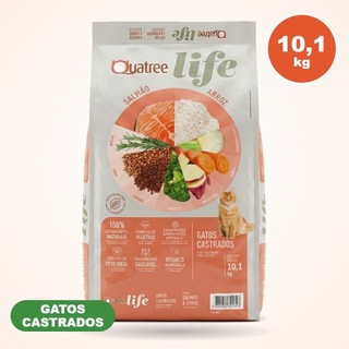 Ração Quatree Life Gatos Castrados Salmão e Arroz 10,1kg Premium Especial Natural Controle de Peso Saúde Urinária