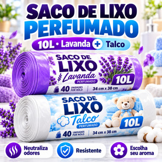 Saco de Lixo Perfumado 10L Aroma Lavanda Talco Pia Banheiro Cheiroso Anti Odores Mau Cheiro