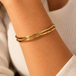 Pulseira Bracelete Dourado Prata Trançado Delicado Minimalista Elegante