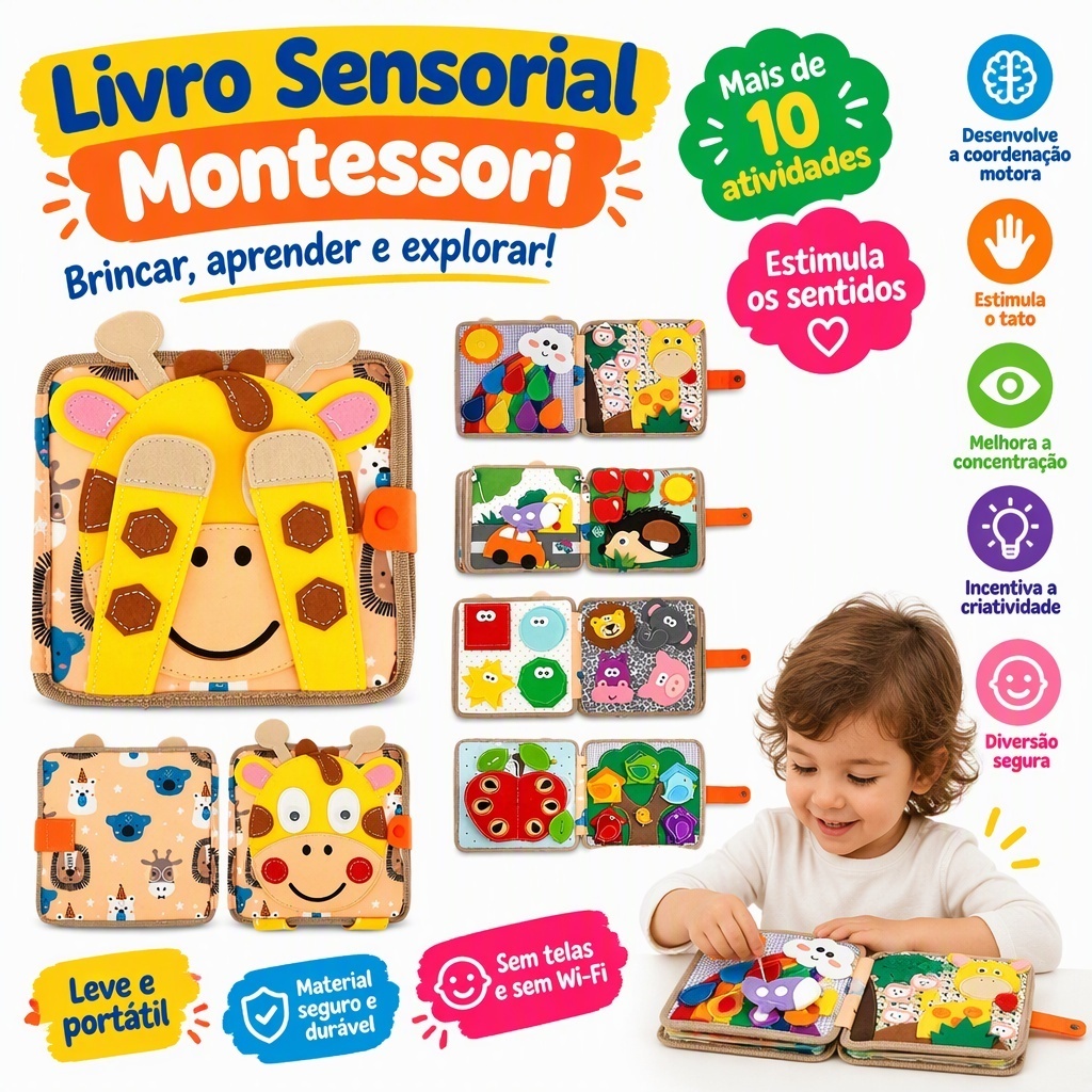 Busy Book Feltro Girafa Quiet Book Interativo Livro de Atividades com várias páginas brinquedo infantil