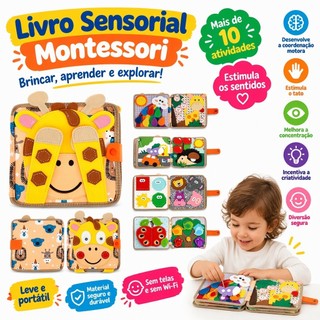Busy Book Feltro Girafa Quiet Book Interativo Livro de Atividades com várias páginas brinquedo infantil