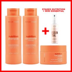 Braé Stages Nutrition Shampoo 250ml + Condicionador 250ml + Máscara 200g + Mini Essential 60ml (4 Produtos)