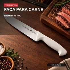 Faca para Carne Tramontina Premium 8 Pol Aço Inox Cabo Branco 24475/188