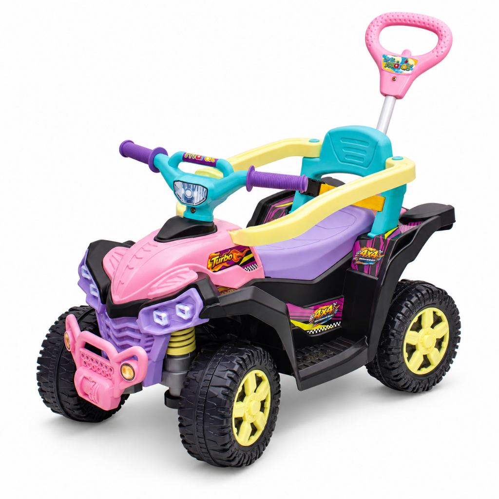 Carrinho de Passeio Quadriciclo Infantil de empurrar Baby Quad Maral C/Haste Cinto de Proteção Rosa +12 meses