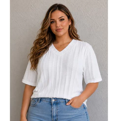 Blusa Feminina Plus Size Manga Curta soltinha