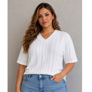 Blusa Feminina Plus Size Manga Curta soltinha