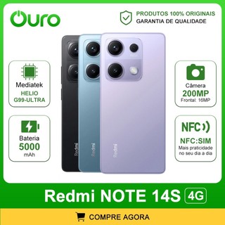 Xiaomi Redmi Note 14S 4G 256GB/8GB RAM, Câmera 200MP, Processador Mediatek Hélio G99-Ultra, Versão Global