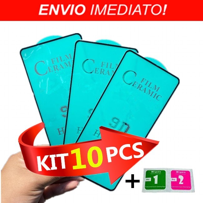 Kit 10 PCS Película 3D 9D Cerâmica Gel HidroGel Flexível Para Todos Modelos IPhone + Kit Limpeza