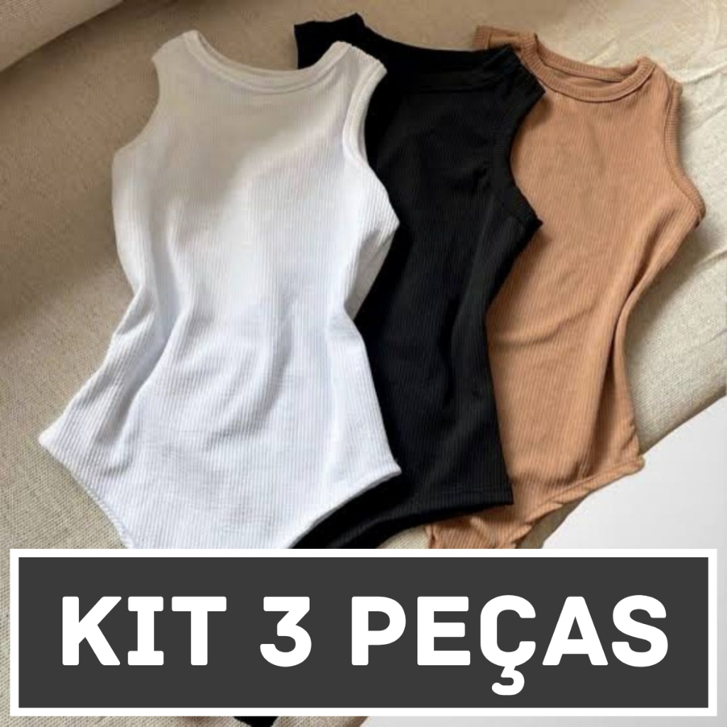 KIT 3 Body Atena Canelado Feminino Regata Premium Ana ruga
