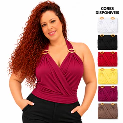 Blusa Transpassada Feminina Plus Size com Ajuste Malha Fria do G1 ao G3 do 46 ao 56