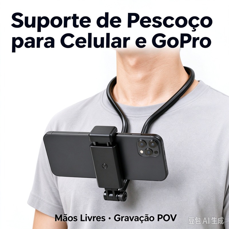 Suporte De Pescoço Para Smartphone e GoPro, Uso no Pescoço, Ajustável, Antivibração, Gravação
