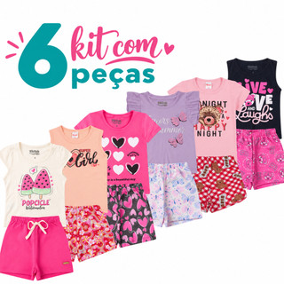 Kit 6 Peças de Roupas Menina 3 Conjuntos Verão Infantil Algodão