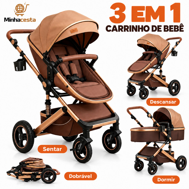 Carrinho De Bebê 3 em 1 com Amortecedor Dobrável Ajustável Reversível Passeio P7