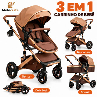 Carrinho De Bebê 3 em 1 com Amortecedor Dobrável Ajustável Reversível Passeio P7