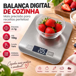 Balança De Cozinha Digital Inox Precisão Dieta Fitness Marmita Nutrição 10kg Compacta Slim Visor Digital Promoção Top