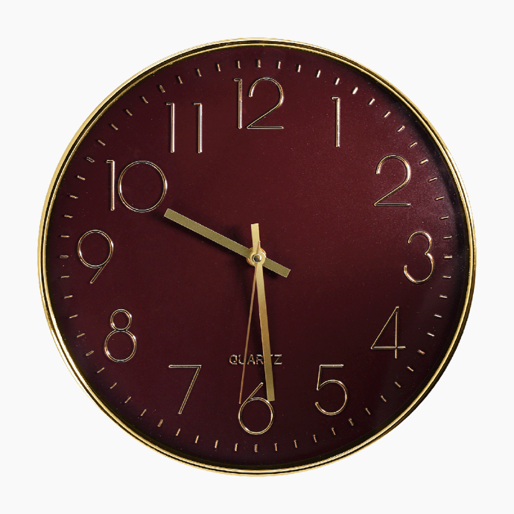 Relógio de Parede Decorativo 30x30 Dourado Marsala Analógico Quartz Sala Quarto Escritório