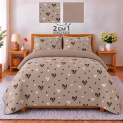 Kit Colcha Cobre Leito Casal Queen Dupla Face Matelado Toque De Algodão 2 Porta Travesseiros Fronhas Linha Luxo Premium