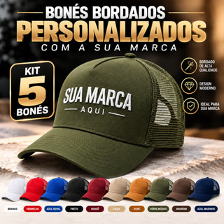 Kit 5 Bonés Personalizado Bordado Trucker Tela Aba Curva Feminino Masculino