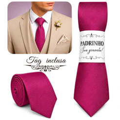 Kit 04 a 20 Gravatas rosa fúcsia Slim Para Padrinhos e Casamento