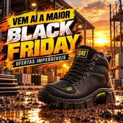 Bota CAT Coturno Preto Masculino Palmilha Borracha Alta Densidade Couro Sintético Promoção 38 ao 46