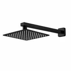 Ducha Quadrada Preta em Aço Inox Slim 20x20cm Braço 38cm Preto Parede