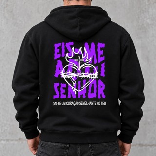 Moletom Gospel Eis Me Aqui Senhor Estiloso Confortável Canguru Unissex Com Capuz
