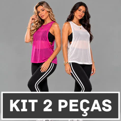 Kit 2 Blusas Regata Feminina Tule Moda Fitness Academia Colete Treino Tendência