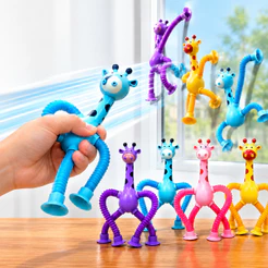 Kit 10 Girafas Pop Tube Estica E Gruda Com Led Brinquedo Sensorial Infantil Melman