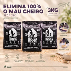 Pó Higiênico 1Kg Dama da Noite Seca Xixi Eliminador de Odores Cão Gato EasyPet Limpeza Fácil Bactericida 1,2,3 Ou 4 Un