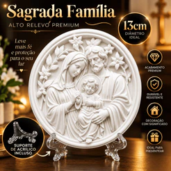 Sagrada Família Alto Relevo 13cm com Suporte Decoração Religiosa