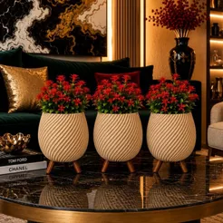 Kit 3 Vaso Decorativo Espiral Cachepô Minimalista Enfeite Decoração Casa Sala Rack Planta Artificial