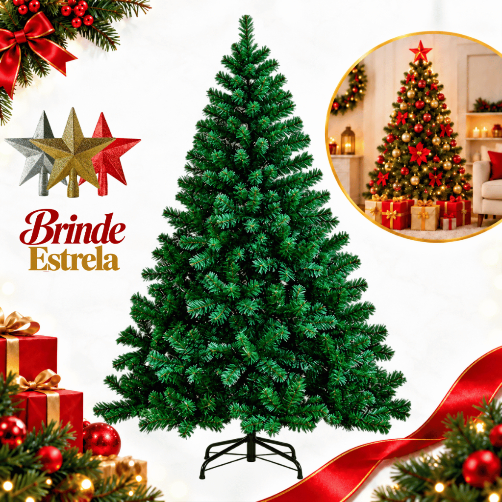 Árvore de Natal Cheia Pinheiro Canadense Verde Luxo Tradicional Base de Ferro
