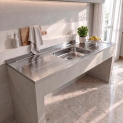 Pia de Cozinha com Cuba e Válvula Bali 200cm Aço Inox - Ghel Plus