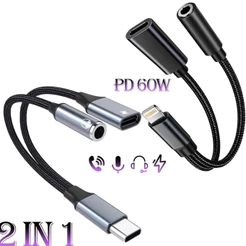 Adaptador USB OTG 2 Em 1 Tipo C P2 3,5mm Áudio Para Fone De Ouvido Conector Carregamento Gamer Celular Notebook Type C