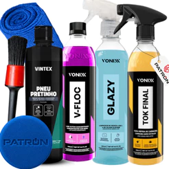 Kit Vonixx Vintex Limpeza Tok Final Glazy V-Floc Pneu Pretinho Pincel Aplicador Toalha